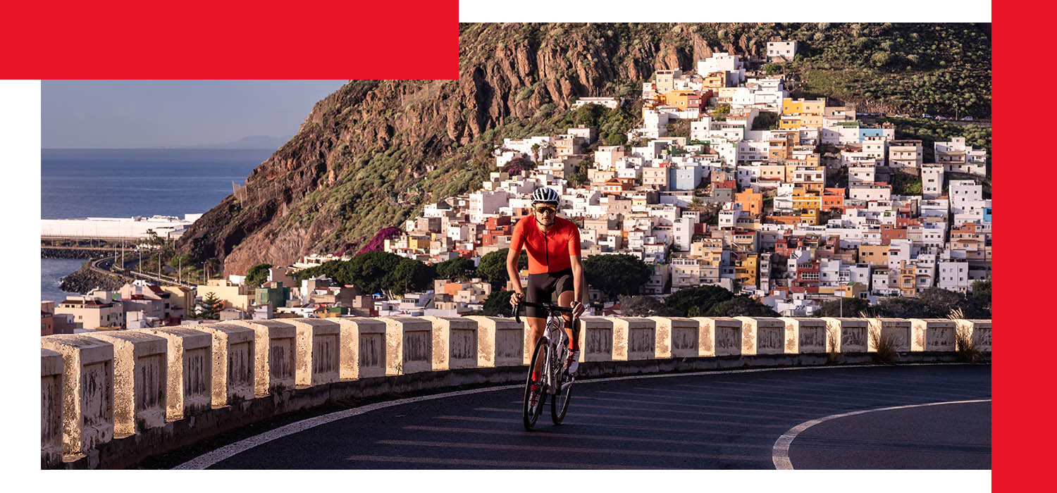 men's red Luxa cycling kit tested on Tenerife